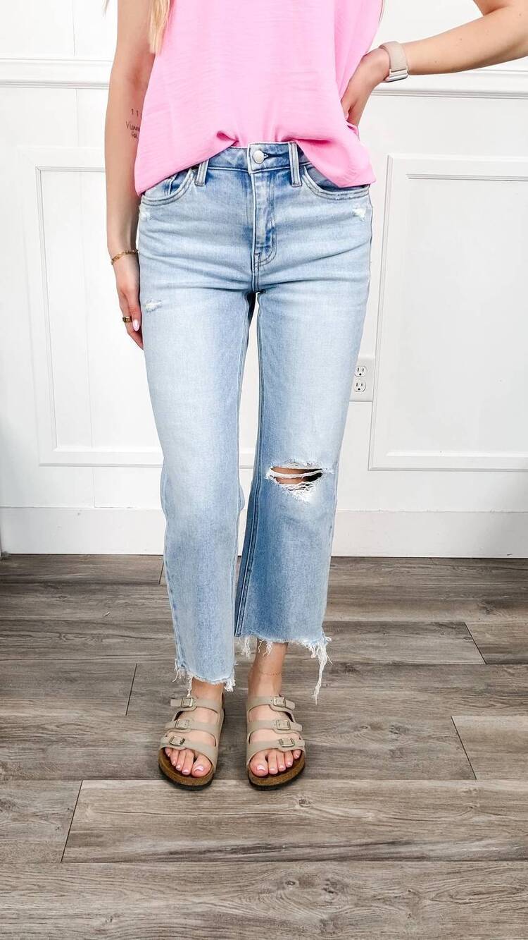 NEW FLYING MONKEY ezra crop slim wide jeans in light denim